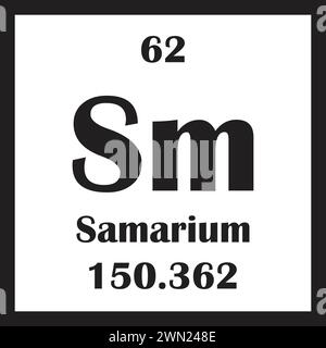 Disegno dell'illustrazione vettoriale dell'icona dell'elemento chimico del samario Illustrazione Vettoriale