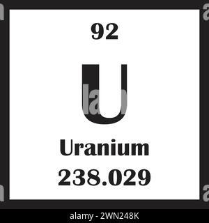 Illustrazione vettoriale dell'icona dell'elemento chimico all'uranio Illustrazione Vettoriale