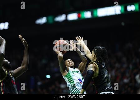 Justin BIBBINS 1 (Nanterre) durante la partita di basket Betclic Elite del campionato francese tra Nanterre 92 e Monaco Basket il 28 febbraio 2024 alla Paris la Defense Arena di Nanterre, in Francia Foto Stock