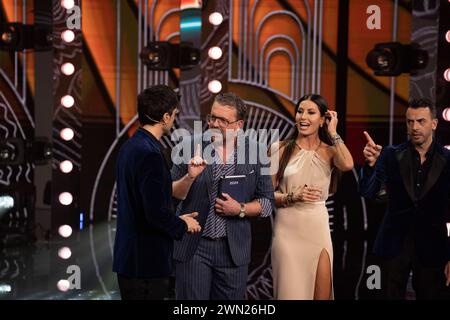 Napoli, Italia. 31 marzo 2022. Vincenzo Albano, Luigi Esposito, Rosario Morra (Gigi e Ross) ed Elisabetta Gregoraci visti durante il famoso spettacolo comico "Mad in Italy" all'auditorium RAI di Napoli. (Credit Image: © Francesco Cigliano/SOPA Images via ZUMA Press Wire) SOLO PER USO EDITORIALE! Non per USO commerciale! Foto Stock