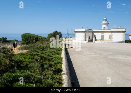 Faro di Cap Blanc, Llucmajor, Maiorca, Isole Baleari, Spagna Foto Stock