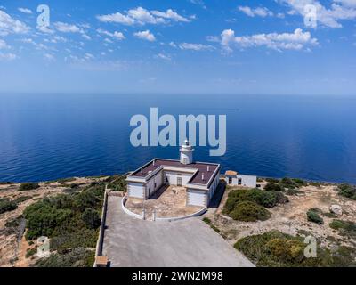 Faro di Cap Blanc, Llucmajor, Maiorca, Isole Baleari, Spagna Foto Stock