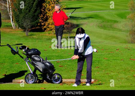 gioca sul green mentre giochi a golf, fai attività all'aperto in estate gioca sul green mentre giochi a golf Foto Stock