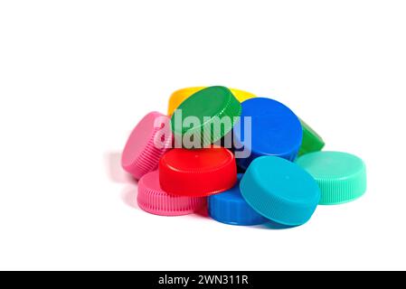 Vari tappi a vite e tappi in plastica per il riciclaggio Foto Stock