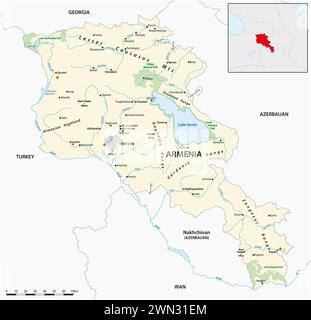 Mappa vettoriale dettagliata dello stato mediorientale dell'Armenia Foto Stock