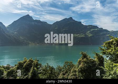 Pittoresco paesaggio montano sul lago di Lucerna, Cantone di Uri, Svizzera Foto Stock