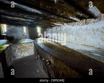 Una penna sotterranea per 50 schiavi nel vecchio mercato degli schiavi, Stone Town, Zanzibar, Tanzania. Foto Stock