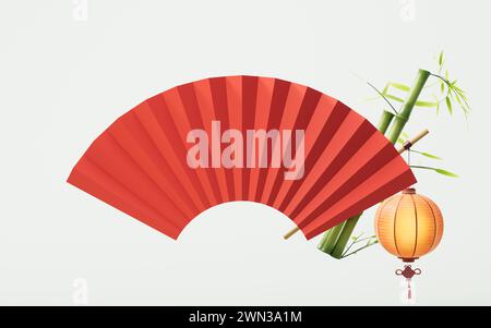 Antico sfondo cinese dei fan, rendering 3D. Illustrazione 3D. Foto Stock