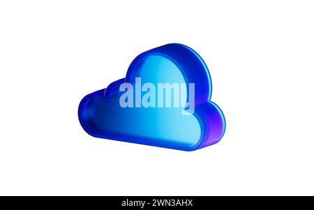 Cloud computing con effetto luce al neon scuro, rendering 3d. Illustrazione 3D. Foto Stock