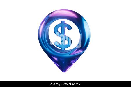 Simbolo del denaro con effetto luce al neon scuro, rendering 3d. Illustrazione 3D. Foto Stock