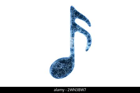 Nota musicale con struttura a tecnologia blu e rendering 3D. Illustrazione 3D. Foto Stock