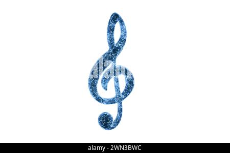 Chiave per note musicali con struttura a tecnologia blu, rendering 3D. Illustrazione 3D. Foto Stock