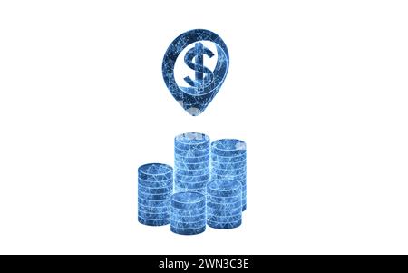 Money mark con struttura delle linee digitali, rendering 3D. Illustrazione 3D. Foto Stock