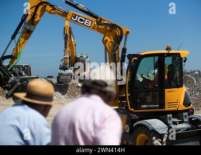 28/06/18 dimostrazioni JCB e stand presso Hillhead 2018 vicino a Buxton, Derbyshire. Foto Stock