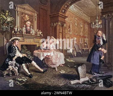 Marriage a la Mode Breakfast Scene dal quadro originale di Hogarth dalle opere di Hogarth pubblicato Londra 1833, Historisch, digital restaurie Foto Stock