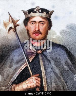 Richard I. alias Richard Löwenherz Englischer Monarch 1157-1199 / Richard i alias Richard the Lionheart monarca inglese 1157-1199 inciso da Bocquet fr Foto Stock