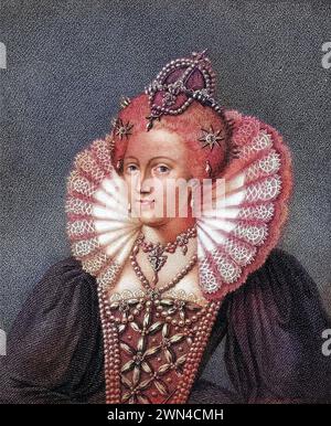 Elisabetta I. 1533-1603 Königin von England 1558-1603 / Elisabetta i 1533-1603 Regina d'Inghilterra 1558-1603 incisa da Bocquet dal libro A Catalogue Foto Stock
