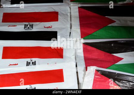La bandiera egiziana e palestinese, traduzione dell'arabo (lunga vita all'Egitto), bandiera della Palestina e dell'Egitto, l'amicizia tra i paesi arabi con Foto Stock