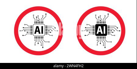 Stop, nessun testo ai, generatore di immagini. Proibito, intelligenza artificiale ai. Tecnologia, intelligenza artificiale, computer e sistemi intellig Foto Stock