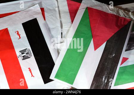La bandiera egiziana e palestinese, traduzione dell'arabo (lunga vita all'Egitto), bandiera della Palestina e dell'Egitto, l'amicizia tra i paesi arabi con Foto Stock