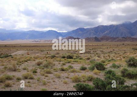 Vista panoramica nella regione del lago Issyk-Kul vicino al bacino idrico di Orto Tokyo in Kirghizistan Foto Stock