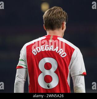 Londra, Regno Unito. 25 febbraio 2024. 25 Feb 2024 - Arsenal contro Newcastle United - Premier League - Emirates Stadium Martin Odegaard dell'Arsenal in azione contro il Newcastle United. Crediti immagine: Mark Pain/Alamy Live News Foto Stock