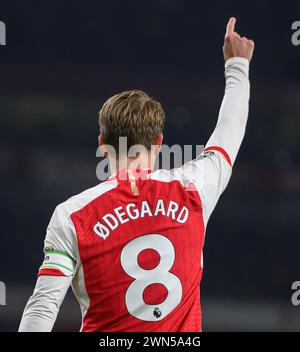 Londra, Regno Unito. 25 febbraio 2024. 25 Feb 2024 - Arsenal contro Newcastle United - Premier League - Emirates Stadium Martin Odegaard dell'Arsenal in azione contro il Newcastle United. Crediti immagine: Mark Pain/Alamy Live News Foto Stock