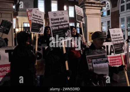 Londra, Regno Unito. 29 febbraio 2024. Protesta contro l'islamofobia al quartier generale dei Tory a Londra credito: Joao Daniel Pereira/Alamy Live News Foto Stock