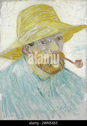 Ritratto con pipa e cappello di paglia (1887) (olio su tela 41,9 x 30,1 cm)vg02 - Van Gogh Vincent - Self Foto Stock