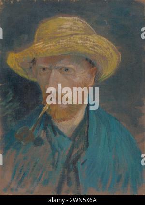 Ritratto con cappello di paglia e tubo (1887) (olio su tela 42,5 x 32,1 cm)vg02 - Van Gogh Vincent - Self Foto Stock