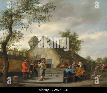 Steen Jan - i boors giocano a una partita di beugelen prima di una locanda di campagna, gli spettatori fumano oltre (non datato) Foto Stock