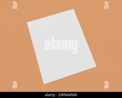 Foglio di carta A4 curva su sfondo marrone. illustrazione di rendering 3d. Foto Stock