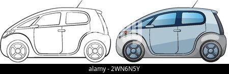 Veicolo elettrico stilizzato in due varianti di colore. Illustrazione Vettoriale