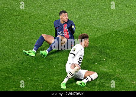 Parigi, Francia. 25 febbraio 2024. Kylian Mbappe durante la partita di calcio della Ligue 1 tra il Paris Saint-Germain PSG e lo Stade Rennais F.C. o Rennes al Parc des Princes di Parigi, in Francia, il 25 febbraio 2024. Crediti: Victor Joly/Alamy Live News Foto Stock