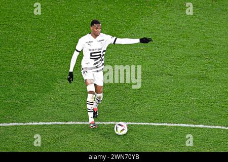 Parigi, Francia. 25 febbraio 2024. Jeanuel Belocian durante la partita di calcio della Ligue 1 tra il Paris Saint-Germain PSG e lo Stade Rennais F.C. o Rennes al Parc des Princes di Parigi, Francia, il 25 febbraio 2024. Crediti: Victor Joly/Alamy Live News Foto Stock