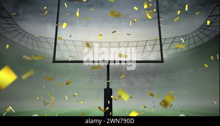 Immagine di confetti e rose che cadono sullo stadio sportivo Foto Stock