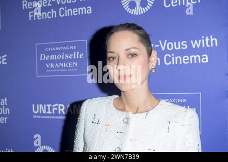 New York, Stati Uniti. 29 febbraio 2024. NEW YORK, NEW YORK - FEBBRAIO 29: Marion Cotillard partecipa al 29° Rendez-Vous con la serata di apertura del French Cinema Showcase al Walter Reade Theater il 29 febbraio 2024 a New York. Crediti: Ron Adar/Alamy Live News Foto Stock