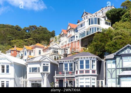 Case d'epoca, Oriental Parade, Oriental Bay, Wellington, nuova Zelanda Foto Stock