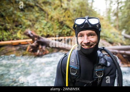 Ritratto del subacqueo prima della sua immersione Foto Stock