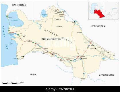 Mappa vettoriale dello stato dell'Asia centrale del Turkmenistan Foto Stock