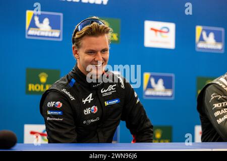 Lusail, Qatar - 01/03/2024, Lusail, Qatar. 29 febbraio 2024. Conferenza stampa pre-evento, SCHUMACHER Mick (ger), Alpine Endurance Team, Alpine A424, ritratto durante i 1812 KM DI Qatar Airways Qatar, 1° round del Campionato Mondiale Endurance 2024, dal 29 febbraio al 02 marzo 2024 sul circuito Internazionale Losail di Lusail, Qatar - foto Julien Delfosse/DPPI credito: media DPPI/Alamy Live News Foto Stock