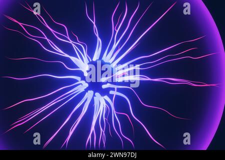 Tentacoli brillanti che si estendono da una sfera centrale imitando l'effetto scintillante di un globo al plasma. Sfondi delle pagine Web e presentazioni Foto Stock