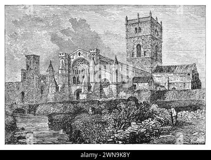 St David's Cathedral, Wales in the 19th Century: Engraving from Lives of the Saints by the Reverend Sabin Baring-Gould, pubblicato nel 1898 Foto Stock