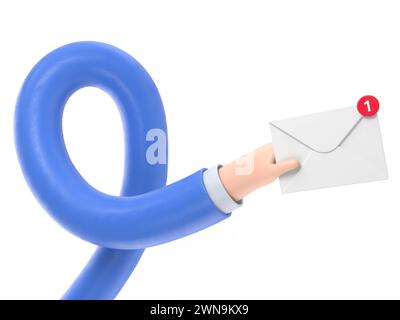 Messaggio ricevuto. Nuovo,messaggio e-mail in arrivo,sms. Servizio di consegna della posta. Busta in mano. ricevere posta. Rendering 3D su sfondo bianco.lungo Foto Stock