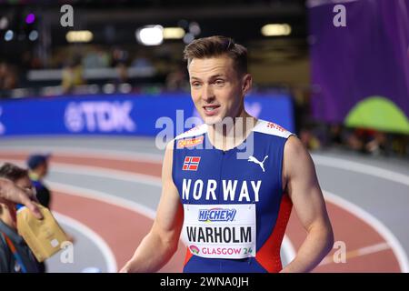 Glasgow, scozia, 1 marzo 202, Karsten Warholm (NOR, 400 metri) durante i Campionati mondiali di atletica leggera 2024 all'Emirates Arena di Glasgow venerdì 1 marzo 2024. (Foto: Pat Scaasi | notizie mi) Foto Stock