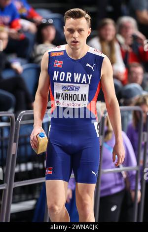 Glasgow, scozia, 1 marzo 202, Karsten Warholm (NOR, 400 metri) durante i Campionati mondiali di atletica leggera 2024 all'Emirates Arena di Glasgow venerdì 1 marzo 2024. (Foto: Pat Scaasi | notizie mi) Foto Stock