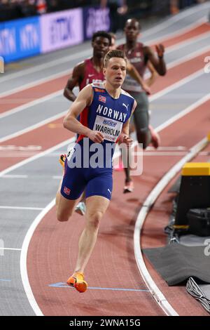 Glasgow, scozia, 1 marzo 202, Karsten Warholm (NOR, 400 metri) durante i Campionati mondiali di atletica leggera 2024 all'Emirates Arena di Glasgow venerdì 1 marzo 2024. (Foto: Pat Scaasi | notizie mi) Foto Stock