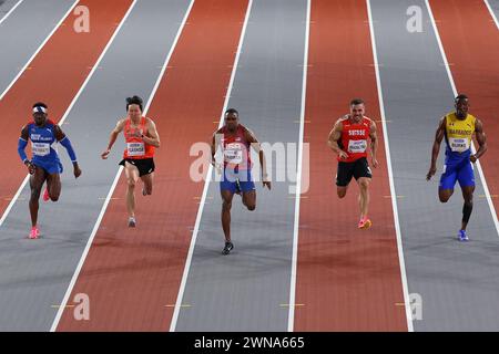 Glasgow, scozia, 1 marzo 202, Christian Coleman (USA, 60 metri) durante i Campionati mondiali di atletica leggera 2024 all'Emirates Arena di Glasgow venerdì 1 marzo 2024. (Foto: Pat Scaasi | notizie mi) Foto Stock