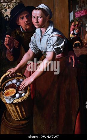 The Egg Girl di Pieter Aertsen 1508- 1575 Amsterdam Paesi Bassi, Olanda, Royal Museum of fine Arts, Anversa, Belgio, Belgio. Foto Stock