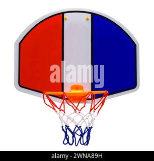 Canestro giocattolo da basket ritagliato sul bianco. Foto Stock